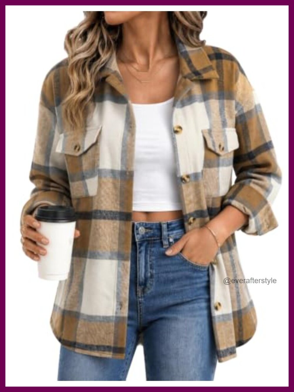 Plaid Flannel Shacket Long Sleeve Button Down Jacket